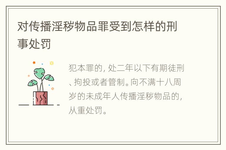 对传播淫秽物品罪受到怎样的刑事处罚