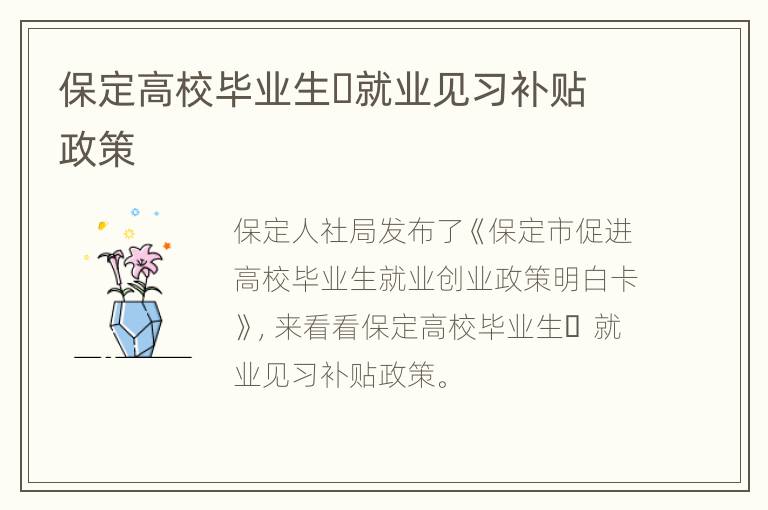 保定高校毕业生​就业见习补贴政策