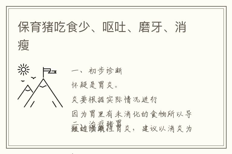 保育猪吃食少、呕吐、磨牙、消瘦