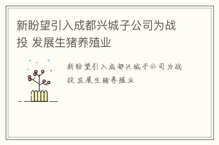 新盼望引入成都兴城子公司为战投 发展生猪养殖业