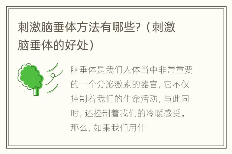 刺激脑垂体方法有哪些？（刺激脑垂体的好处）