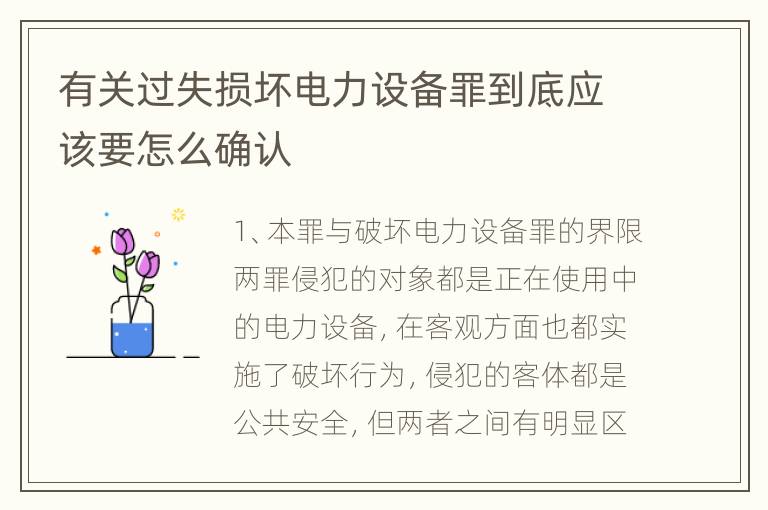 有关过失损坏电力设备罪到底应该要怎么确认