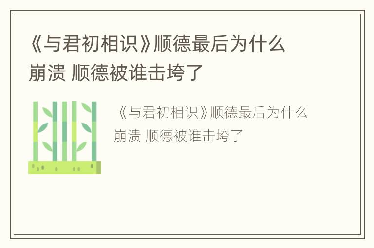 《与君初相识》顺德最后为什么崩溃 顺德被谁击垮了