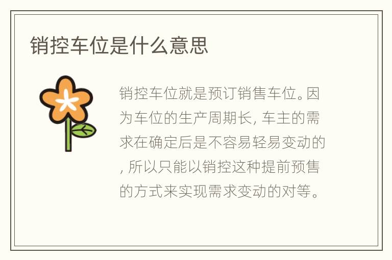 销控车位是什么意思