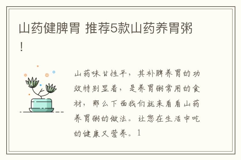 山药健脾胃 推荐5款山药养胃粥！