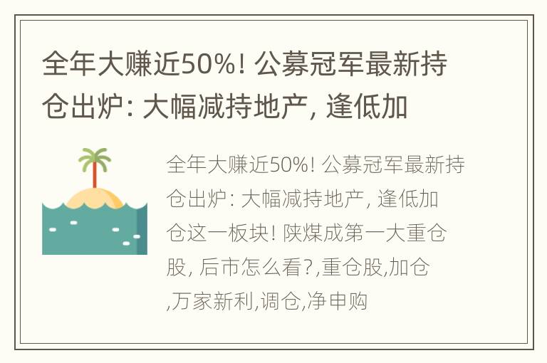全年大赚近50%！公募冠军最新持仓出炉：大幅减持地产，逢低加仓这一板块！陕煤成第一大重仓股，后市怎么看？