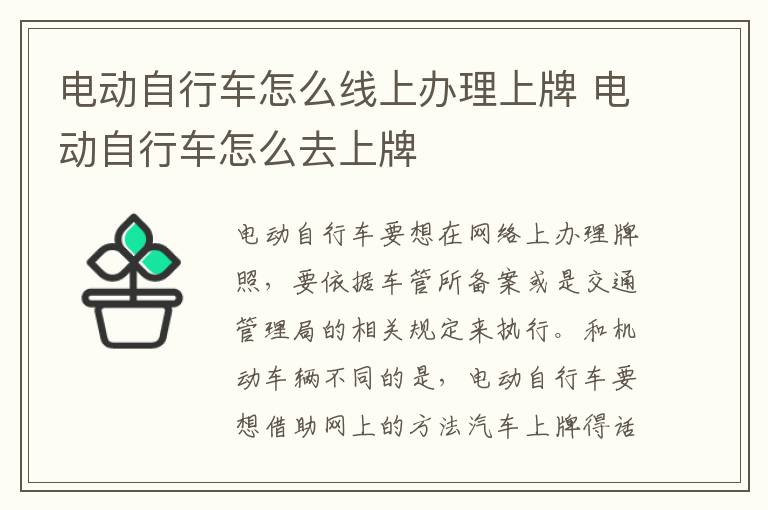 电动自行车怎么线上办理上牌 电动自行车怎么去上牌