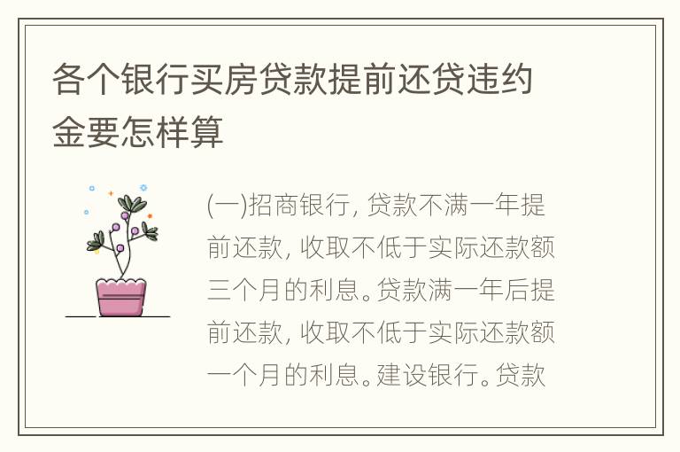 各个银行买房贷款提前还贷违约金要怎样算