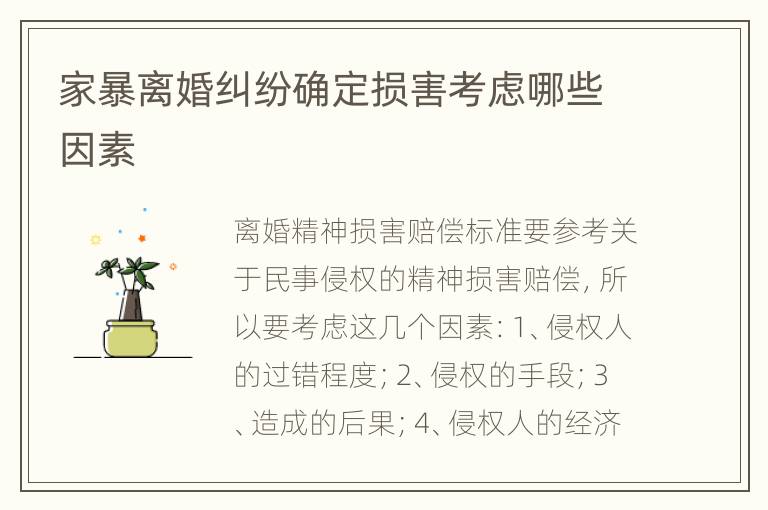 家暴离婚纠纷确定损害考虑哪些因素