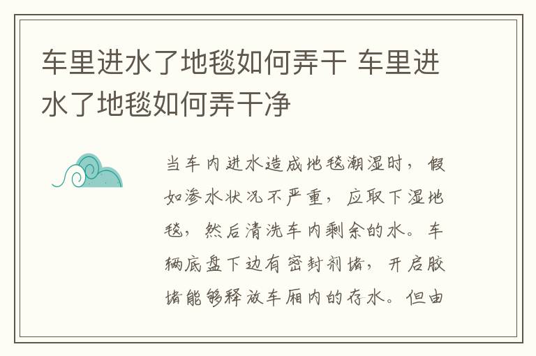 车里进水了地毯如何弄干 车里进水了地毯如何弄干净