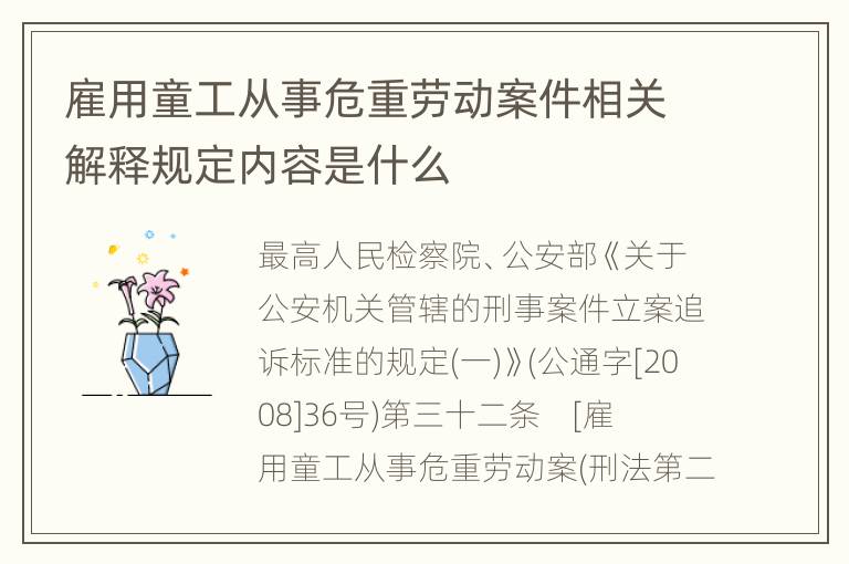 雇用童工从事危重劳动案件相关解释规定内容是什么