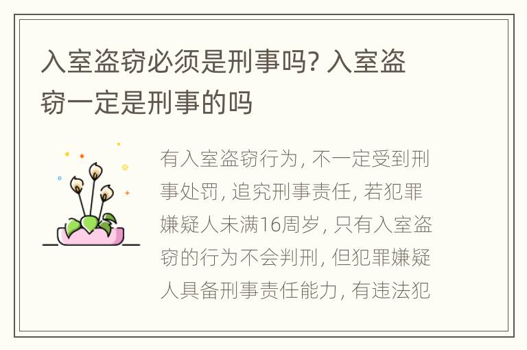 入室盗窃必须是刑事吗? 入室盗窃一定是刑事的吗