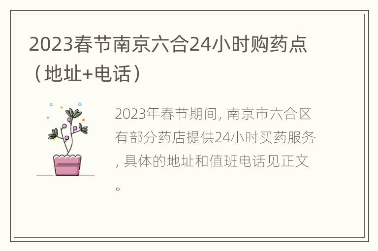 2023春节南京六合24小时购药点（地址+电话）
