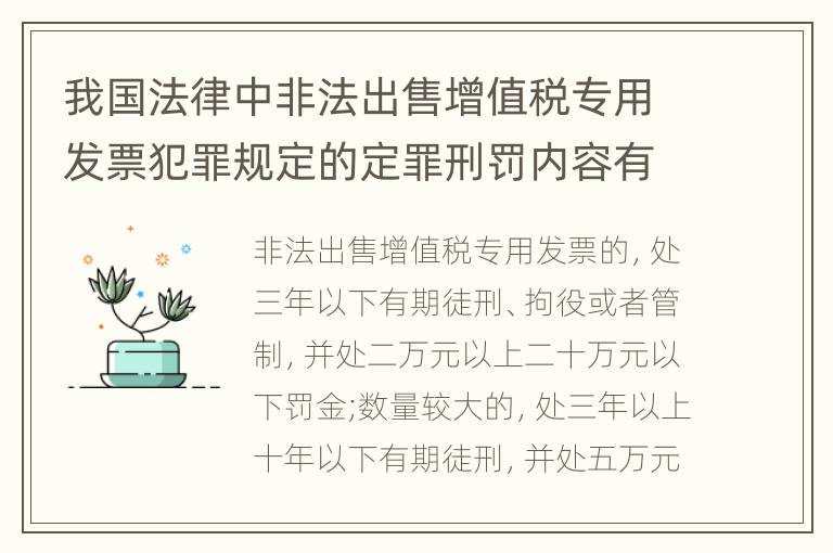 我国法律中非法出售增值税专用发票犯罪规定的定罪刑罚内容有哪些