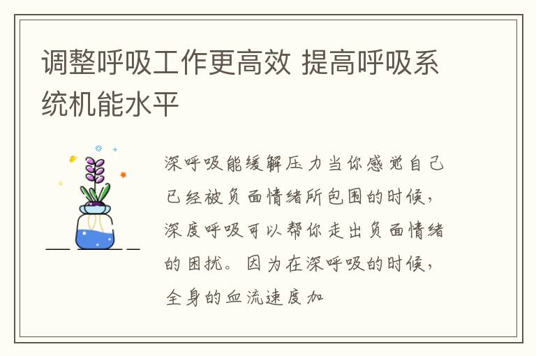 调整呼吸工作更高效 提高呼吸系统机能水平