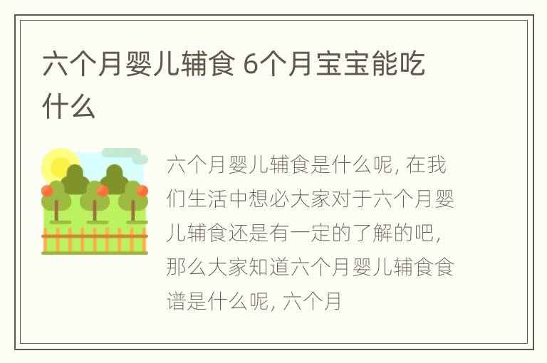 六个月婴儿辅食 6个月宝宝能吃什么