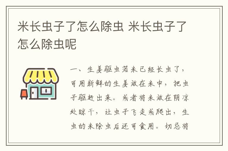 米长虫子了怎么除虫 米长虫子了怎么除虫呢