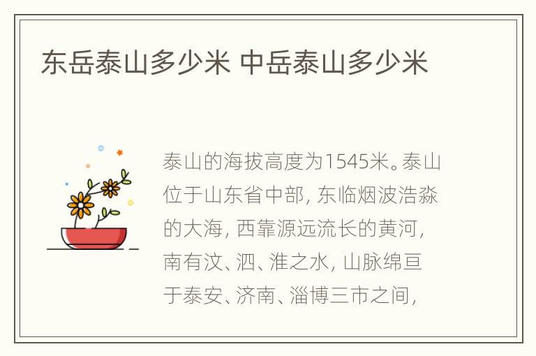 东岳泰山多少米 中岳泰山多少米