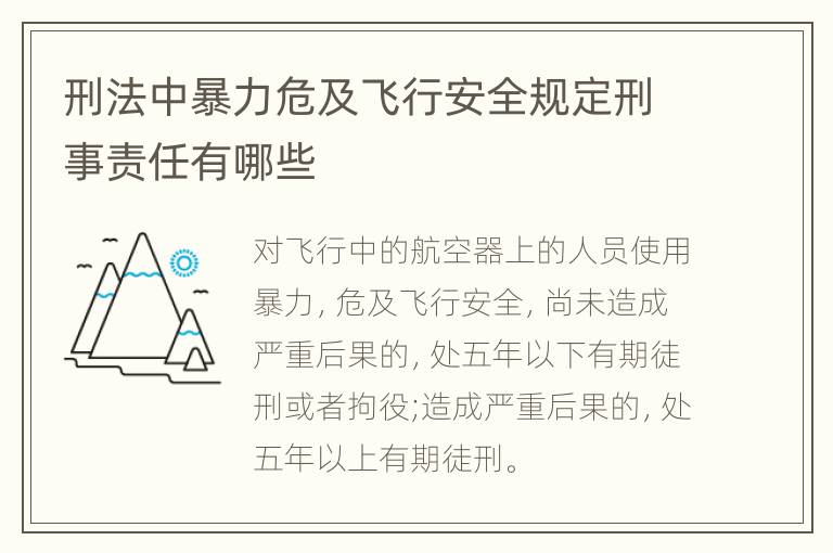 刑法中暴力危及飞行安全规定刑事责任有哪些