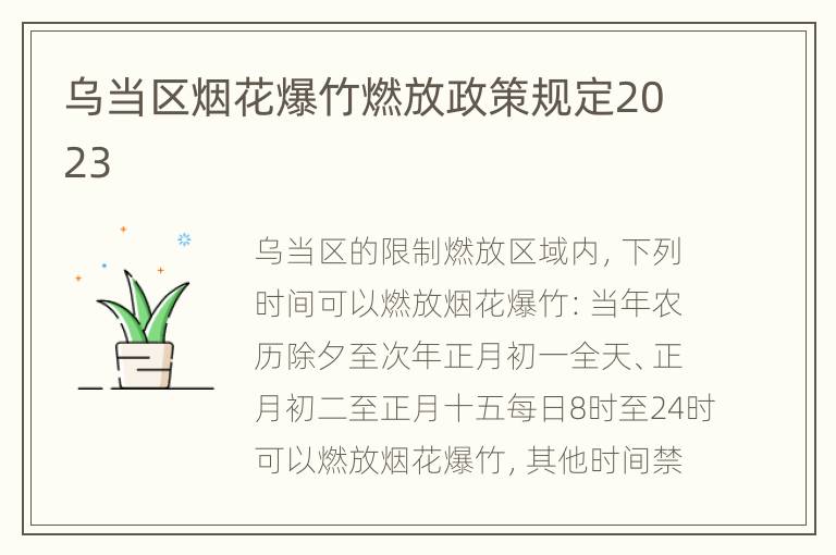 乌当区烟花爆竹燃放政策规定2023