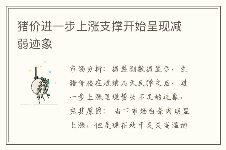 猪价进一步上涨支撑开始呈现减弱迹象