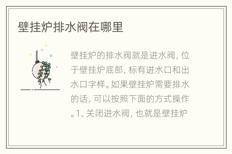 壁挂炉排水阀在哪里