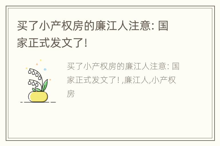 买了小产权房的廉江人注意：国家正式发文了！