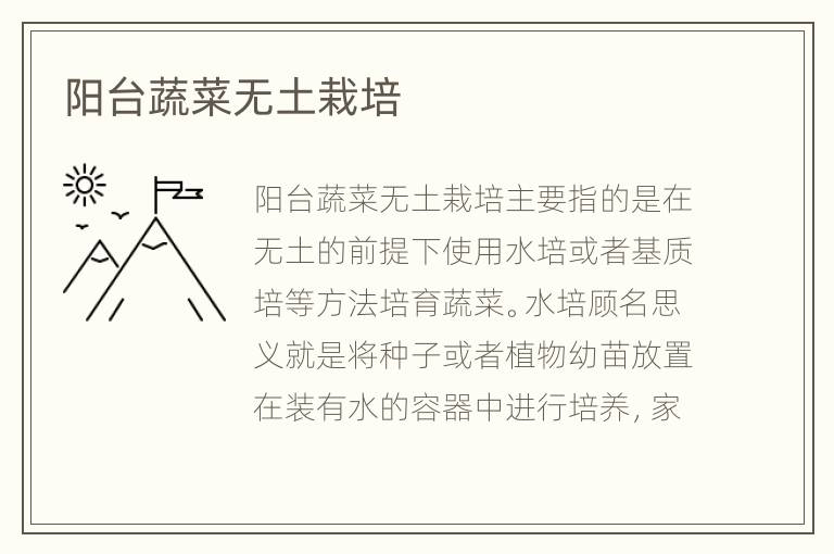 阳台蔬菜无土栽培