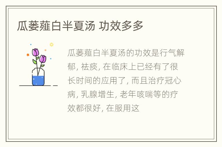 瓜蒌薤白半夏汤 功效多多