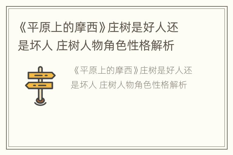 《平原上的摩西》庄树是好人还是坏人 庄树人物角色性格解析