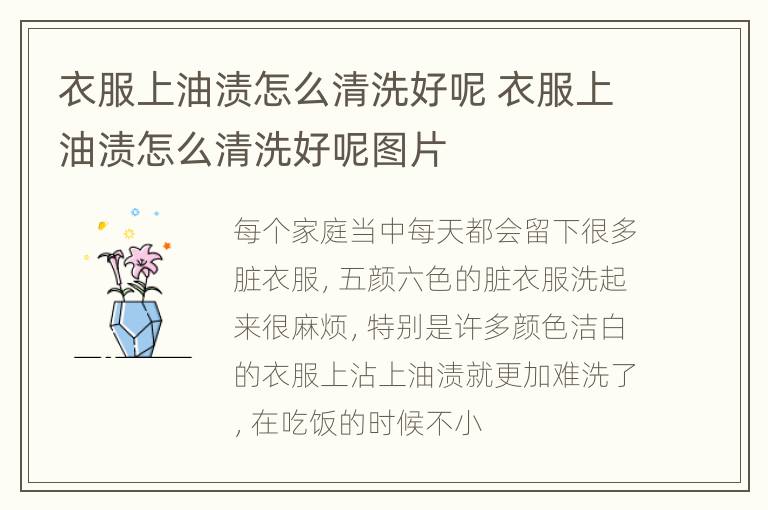 衣服上油渍怎么清洗好呢 衣服上油渍怎么清洗好呢图片