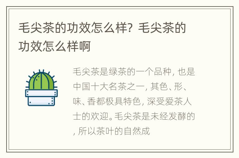 毛尖茶的功效怎么样？ 毛尖茶的功效怎么样啊