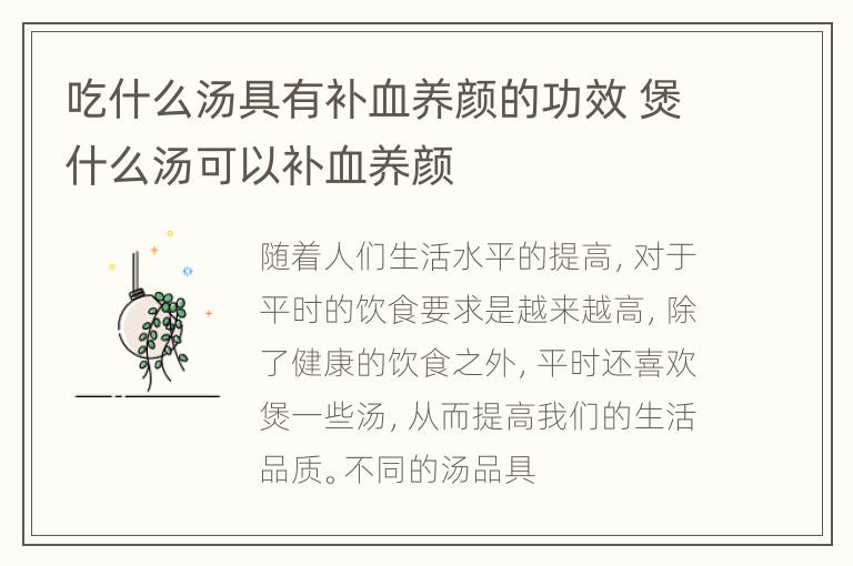 吃什么汤具有补血养颜的功效 煲什么汤可以补血养颜