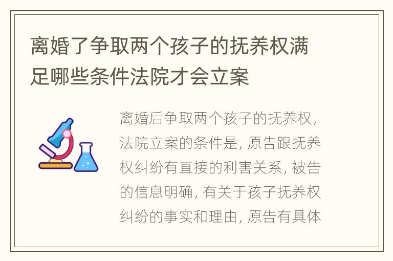 离婚了争取两个孩子的抚养权满足哪些条件法院才会立案