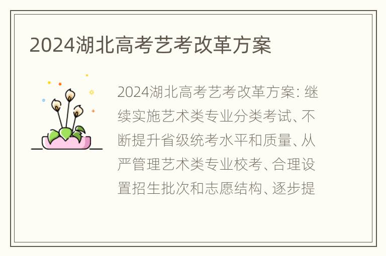 2024湖北高考艺考改革方案