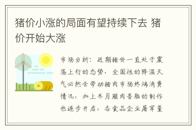 猪价小涨的局面有望持续下去 猪价开始大涨