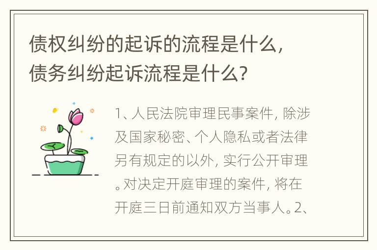 债权纠纷的起诉的流程是什么，债务纠纷起诉流程是什么?