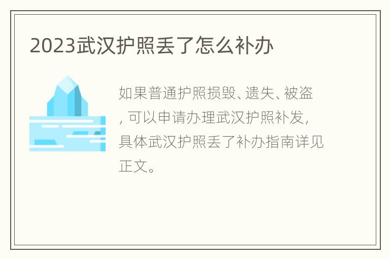 2023武汉护照丢了怎么补办