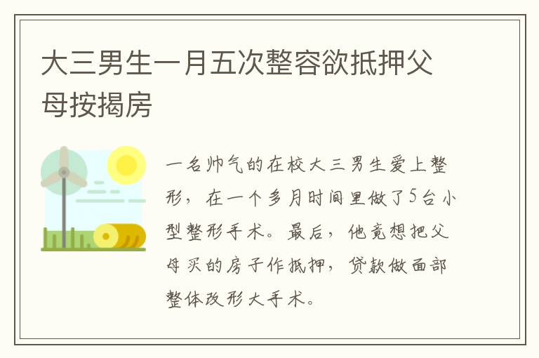 大三男生一月五次整容欲抵押父母按揭房