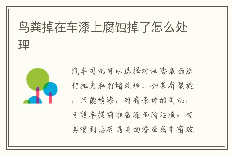 鸟粪掉在车漆上腐蚀掉了怎么处理