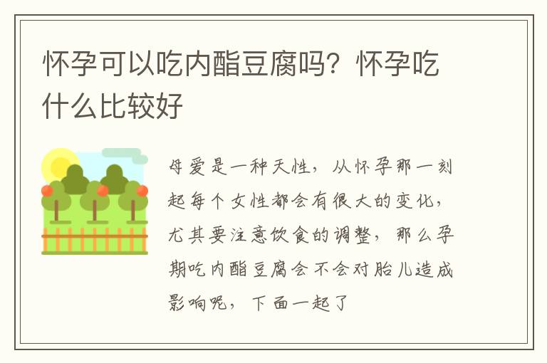 怀孕可以吃内酯豆腐吗？怀孕吃什么比较好