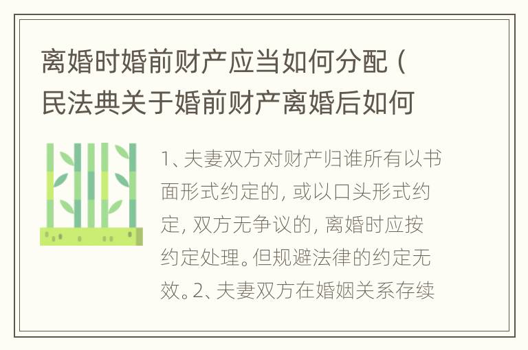 离婚时婚前财产应当如何分配（民法典关于婚前财产离婚后如何分配）