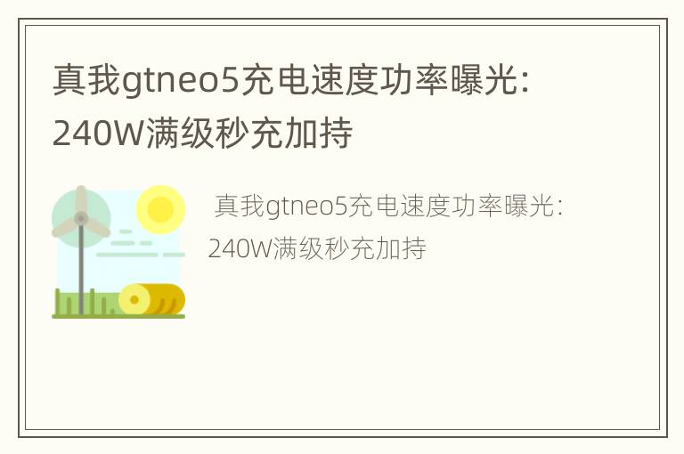 真我gtneo5充电速度功率曝光：240W满级秒充加持