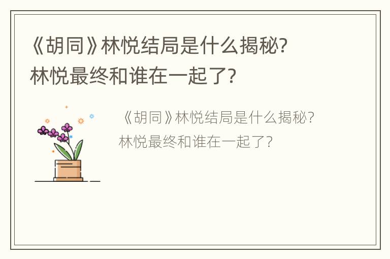 《胡同》林悦结局是什么揭秘？林悦最终和谁在一起了？