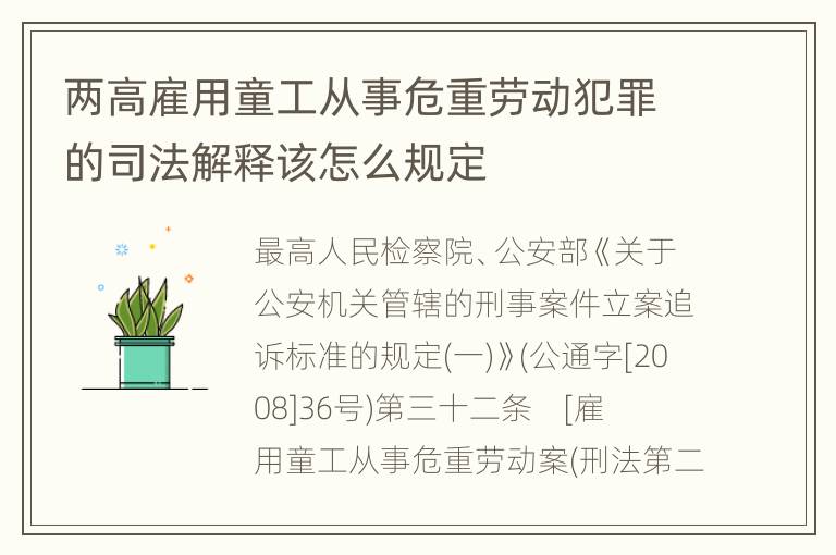 两高雇用童工从事危重劳动犯罪的司法解释该怎么规定