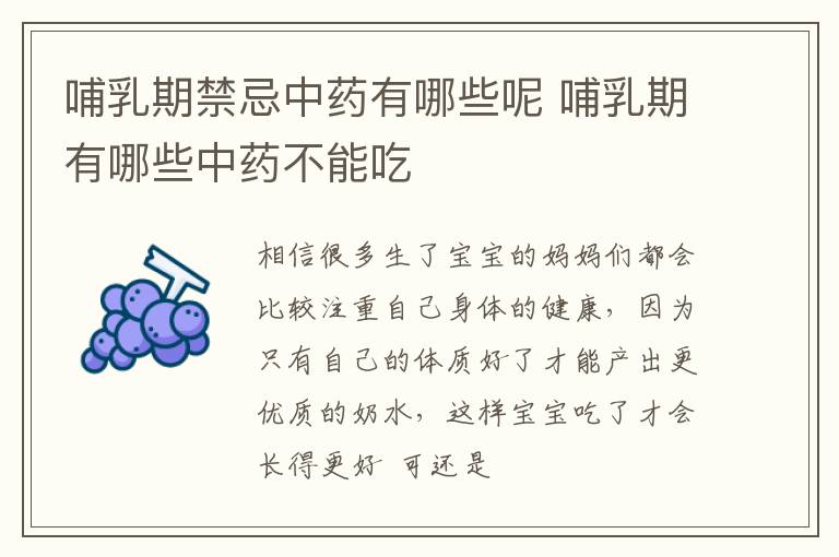 哺乳期禁忌中药有哪些呢 哺乳期有哪些中药不能吃