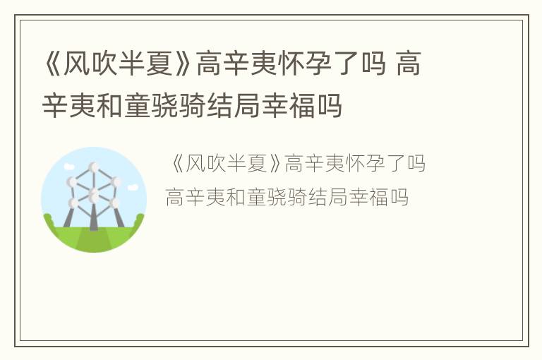 《风吹半夏》高辛夷怀孕了吗 高辛夷和童骁骑结局幸福吗