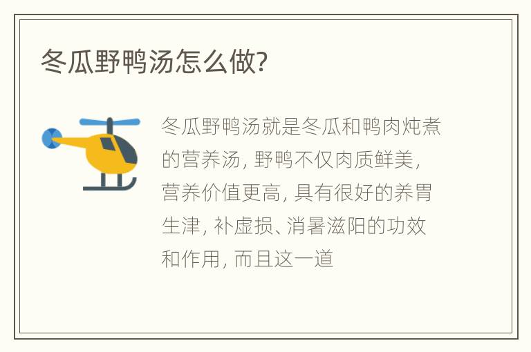 冬瓜野鸭汤怎么做？