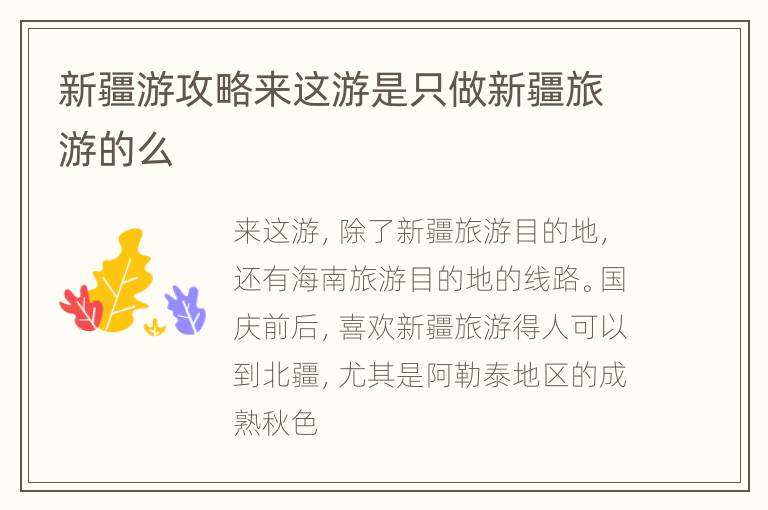 新疆游攻略来这游是只做新疆旅游的么