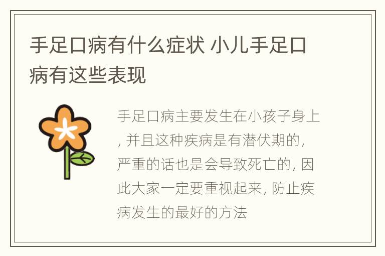 手足口病有什么症状 小儿手足口病有这些表现
